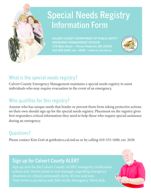 Calvert County Special Needs Registry Form