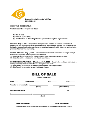 Iowa Bill of Sale for Boat, Snowmobile, ATV, ORV