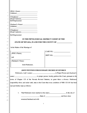 Joint Petition for Summary Decree of Divorce