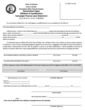 Arizona Nomination Paper for General Election