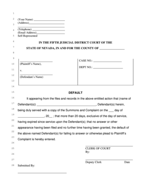 Nevada Default Judgment Form