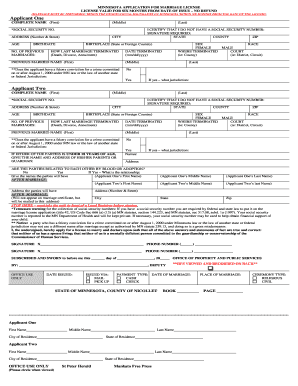 Minnesota Application for Marriage License
