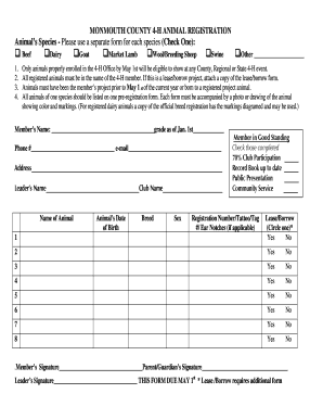 Monmouth County 4-H Animal Registration Form