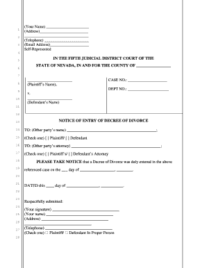 Notice of Entry of Decree of Divorce
