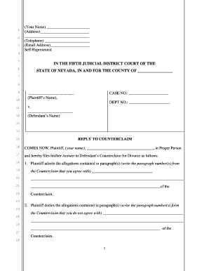 Reply to Counterclaim Form