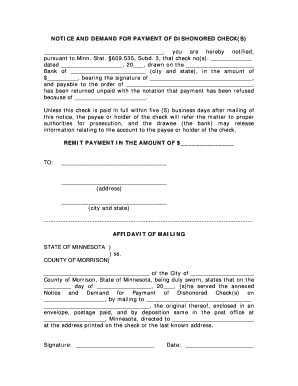 Notice and Demand for Payment of Dishonored Check