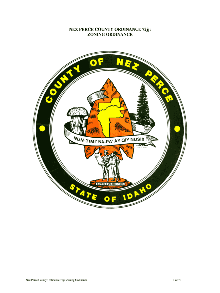 Fillable Online NEZ PERCE COUNTY ORDINANCE 72jj ZONING ORDINANCE Fax