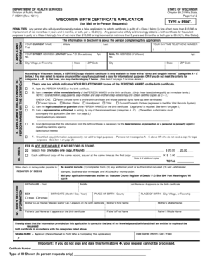 Wisconsin Birth Certificate Application