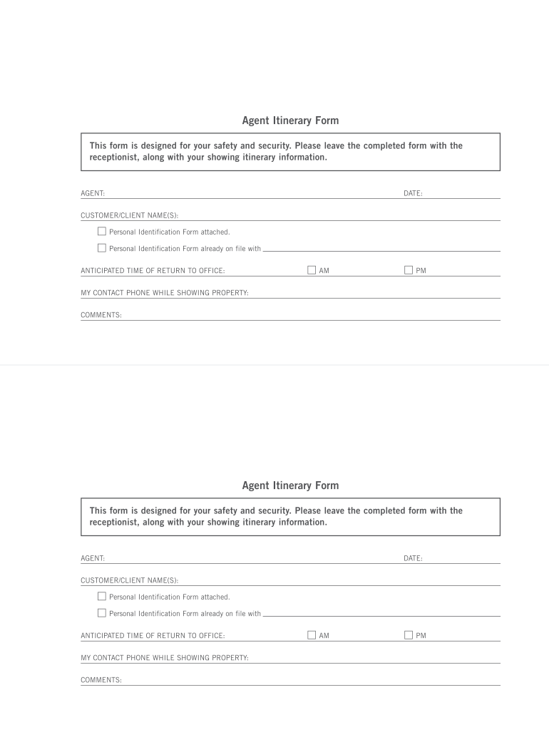 itinerary form Preview on Page 1