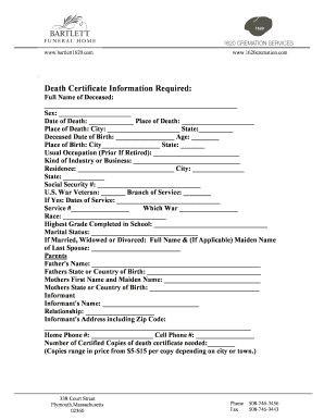 Death Certificate Information Form