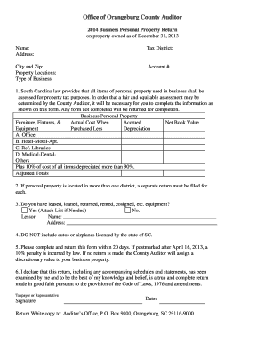 2014 South Carolina Business Personal Property Return