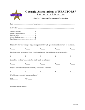 Georgia REALTORS Course Evaluation Form