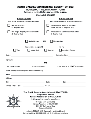 South Dakota Real Estate Continuing Education Registration Form