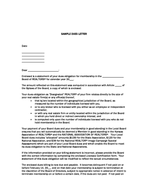 Sample Dues Letter for REALTORS
