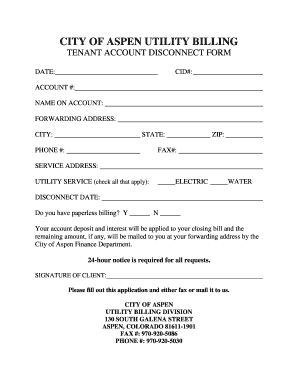 City of Aspen Tenant Account Disconnect Form
