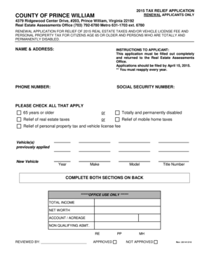 2015 Tax Relief Application