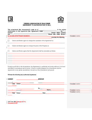 Amendment to Authorization to Sell Agreement