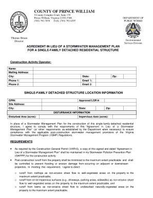Agreement in Lieu of Stormwater Management Plan