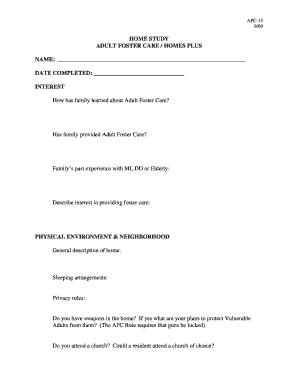 Adult Foster Care Home Study Form