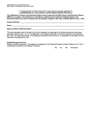 Wisconsin Vacant Land Disclosure Addendum