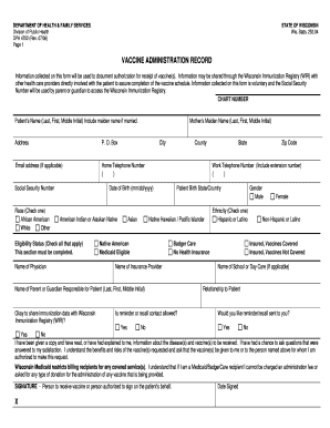 Wisconsin Vaccine Administration Record