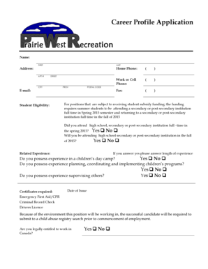 Career Profile Application Form