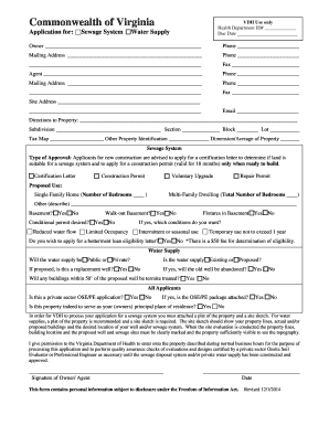 Virginia Sewage System and Water Supply Application