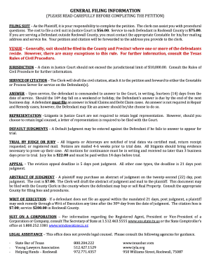 Texas Justice Court Civil Case Information Sheet