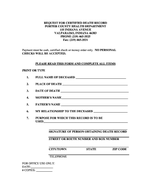 Request for Certified Death Record