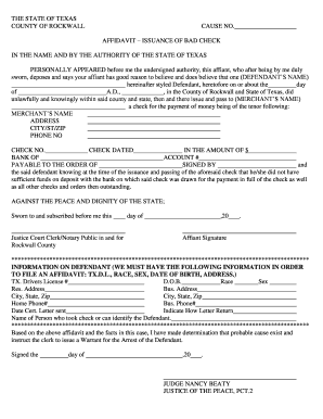 Texas Bad Check Affidavit