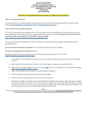Texas Occupational Driver License Order