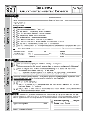 Oklahoma Homestead Exemption Application