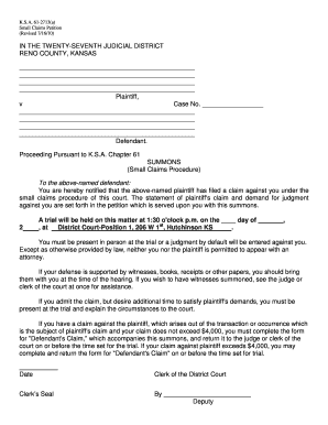 Kansas Small Claims Petition