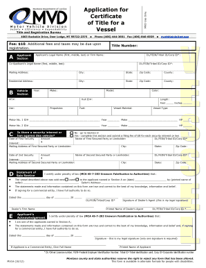 Application for Certificate of Title for a Vessel