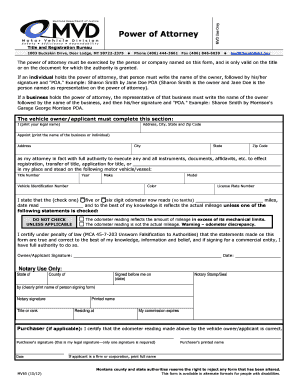 Montana Motor Vehicle Power of Attorney
