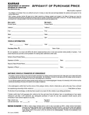 Kansas Affidavit of Purchase Price