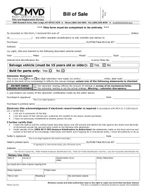 Montana Bill of Sale for Vehicle or Vessel