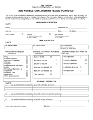 New York Agricultural District Review Worksheet