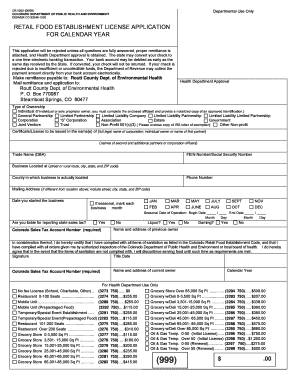 Colorado Retail Food Establishment License Application