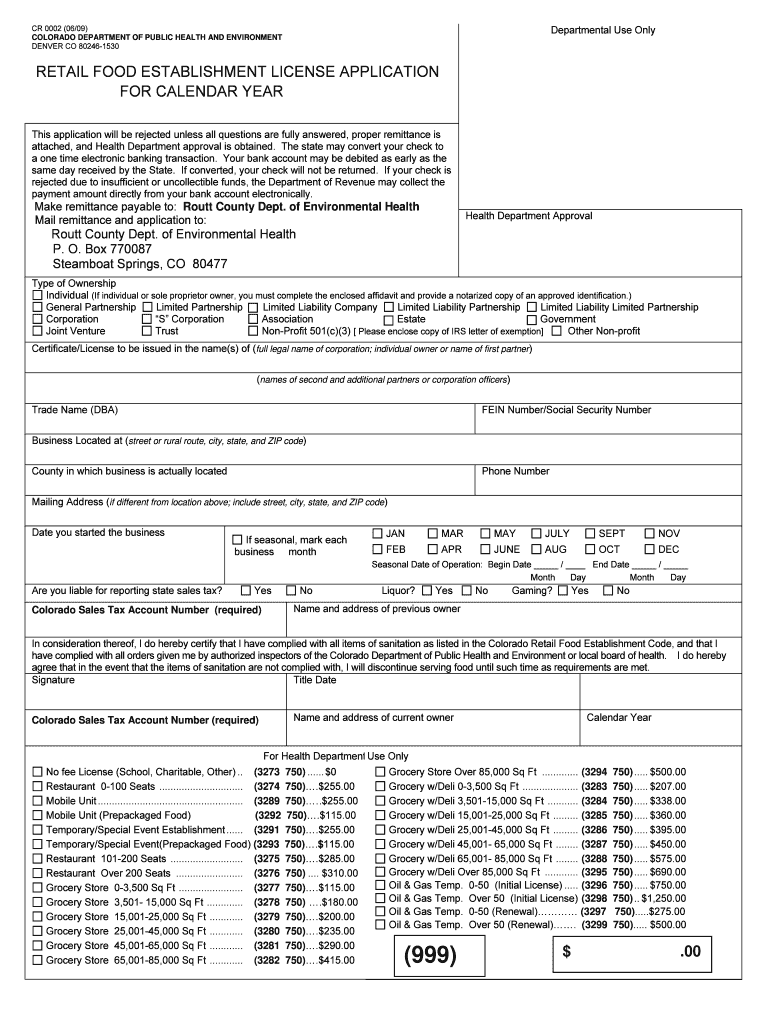 Fillable Online RETAIL FOOD ESTABLISHMENT LICENSE APPLICATION FOR CALENDAR Fax Email Print