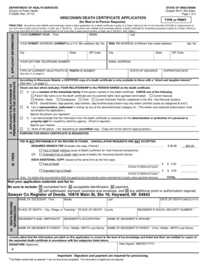 Wisconsin Death Certificate Application