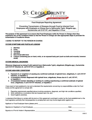 Food Employee Reporting Agreement