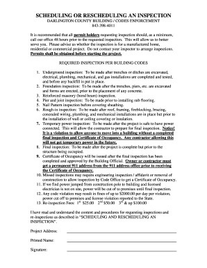 Darlington County Inspection Scheduling Form