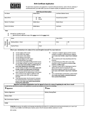 Minnesota Birth Certificate Application
