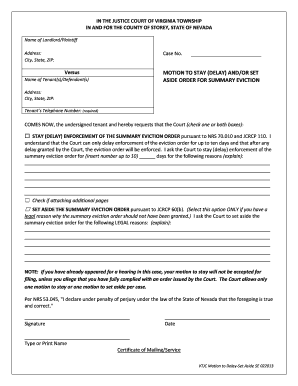 Motion to Stay or Set Aside Summary Eviction Order
