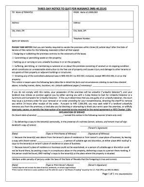 Three-Day Notice to Quit for Nuisance