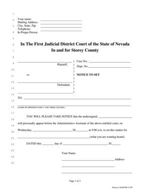 Nevada Notice to Set