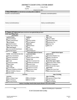 Nevada Civil Court Cover Sheet
