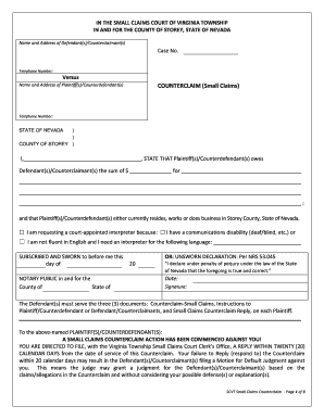 Nevada Small Claims Counterclaim Form