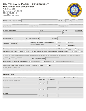 St. Tammany Parish Government Employment Application